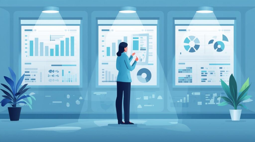 Healthcare professional reviewing financial data and patient records for billing reconciliation. Primary Keywords: Patient Data Analysis