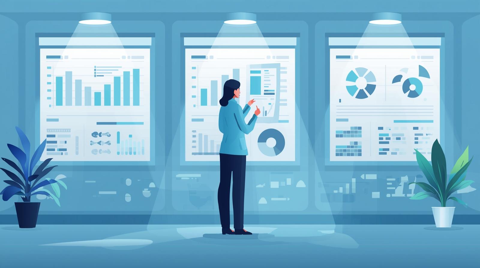 Healthcare professional reviewing financial data and patient records for billing reconciliation. Primary Keywords: Patient Data Analysis