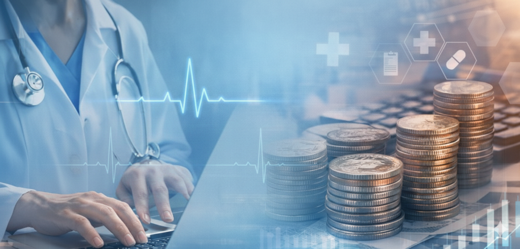 Diagram showing the five stages of the medical claim lifecycle in revenue cycle management.